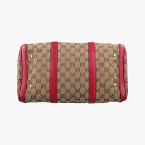 Pre-owned Gucci Sherry Line khaki×red canvas×leather 247205 shoulderbag | stylenewstar