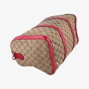 Pre-owned Gucci Sherry Line khaki×red canvas×leather 247205 shoulderbag | stylenewstar