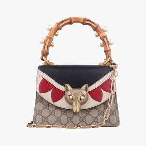 Pre-owned Gucci Mini Fox Brooch Bamboo Beige×Multicolour PVC coated canvas×Leather 466428 shoulderbag | stylenewstar
