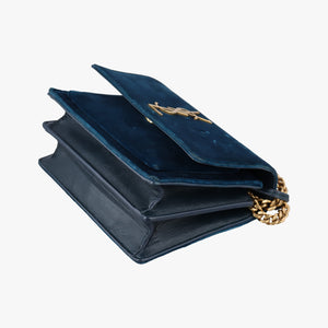 Secondhand Yves Saint Laurent SUNSET Blue velour 441972 shoulderbag | stylenewstar