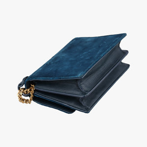 Secondhand Yves Saint Laurent SUNSET Blue velour 441972 shoulderbag | stylenewstar