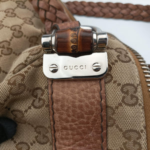 Pre-owned Gucci Medium Bamboo Brown canvas×leather 232959 handbag | stylenewstar