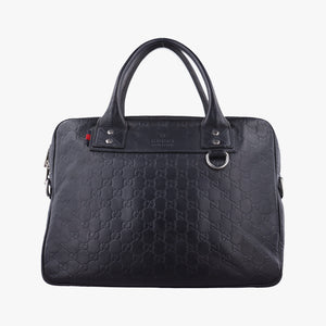 Pre-owned Gucci Guccissima Briefcase Business Black Leather 328937 handbag | stylenewstar