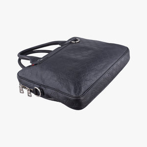 Pre-owned Gucci Guccissima Briefcase Business Black Leather 328937 handbag | stylenewstar