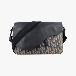 Pre-owned Christian Dior Oblique Saddle Navy×Black Jacquard×Leather shoulderbag | stylenewstar