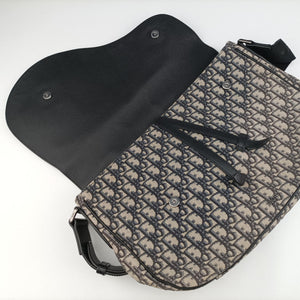 Pre-owned Christian Dior Oblique Saddle Navy×Black Jacquard×Leather shoulderbag | stylenewstar