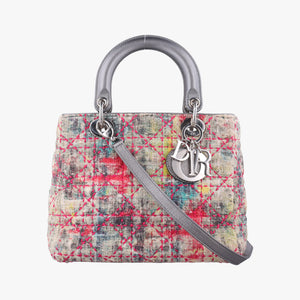 Pre-owned Christian Dior Lady Dior Multicolor Tweed Wool × Metallic Leather shoulderbag | stylenewstar