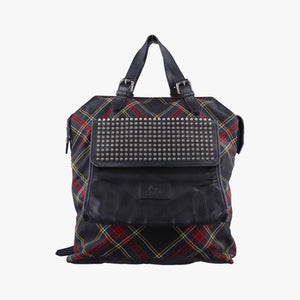 Pre-owned Christian Louboutin Syd Spiked Red Tartan × Black Canvas/Velvet × Calfskin backpack/rucksack | stylenewstar