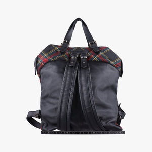 Pre-owned Christian Louboutin Syd Spiked Red Tartan × Black Canvas/Velvet × Calfskin backpack/rucksack | stylenewstar