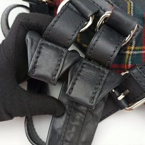 Pre-owned Christian Louboutin Syd Spiked Red Tartan × Black Canvas/Velvet × Calfskin backpack/rucksack | stylenewstar