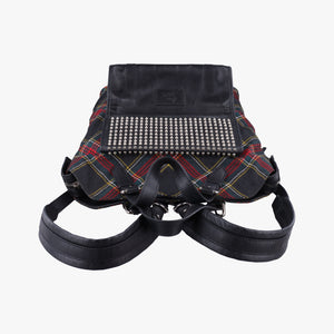 Pre-owned Christian Louboutin Syd Spiked Red Tartan × Black Canvas/Velvet × Calfskin backpack/rucksack | stylenewstar