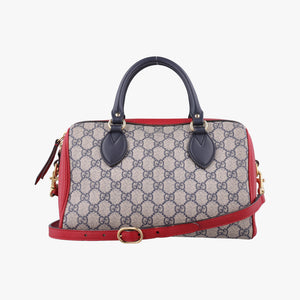 Vintage Gucci GG SUPREME Beige x Red x Navy PVC coated canvasxLeather 409529 shoulderbag | stylenewstar