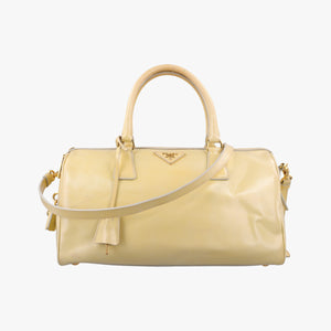 Secondhand Prada Boston Soleil Yellow Saffiano patent BL0831 shoulderbag | stylenewstar