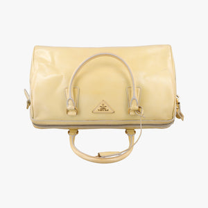 Secondhand Prada Boston Soleil Yellow Saffiano patent BL0831 shoulderbag | stylenewstar