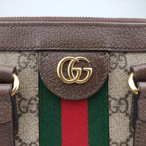 Pre-owned Gucci Ophidia brown×red×green PVC coated canvas×Leather 547551 handbag | stylenewstar