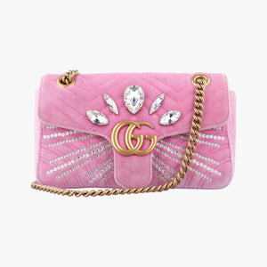 Pre-owned Gucci GG Marmont Pink velour 443497 shoulderbag | stylenewstar