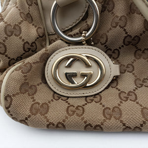 Pre-owned Gucci Sukey GUCCISSIMA Beige×White canvas×leather 223974 handbag | stylenewstar