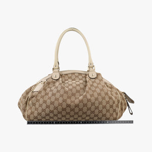 Pre-owned Gucci Sukey GUCCISSIMA Beige×White canvas×leather 223974 handbag | stylenewstar