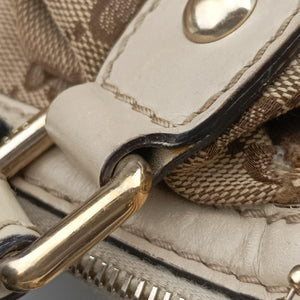 Pre-owned Gucci Sukey GUCCISSIMA Beige×White canvas×leather 223974 handbag | stylenewstar