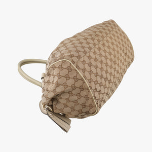 Pre-owned Gucci Sukey GUCCISSIMA Beige×White canvas×leather 223974 handbag | stylenewstar
