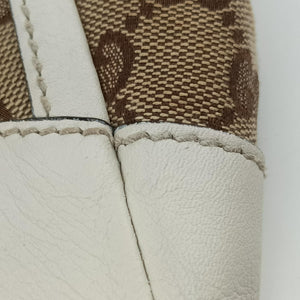 Pre-owned Gucci Abbey D-ring Hobo Beige×White canvas×leather 189833 handbag | stylenewstar