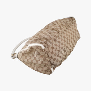 Pre-owned Gucci Abbey D-ring Hobo Beige×White canvas×leather 189833 handbag | stylenewstar