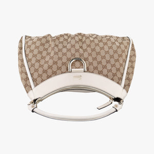 Pre-owned Gucci Abbey D-ring Hobo Beige×White canvas×leather 189833 handbag | stylenewstar