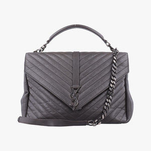 Vintage Yves Saint Laurent COLLEGE Grey Leather 392738 shoulderbag | stylenewstar