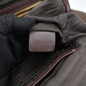 Vintage Prada Vitello Daino Trimmed Canapa Logo Frame Brown Fabric × leather BR3508 handbag | stylenewstar