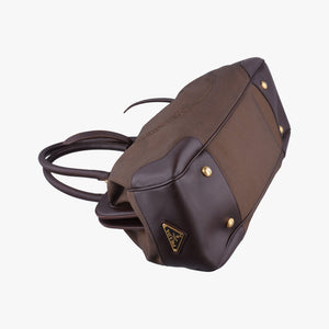 Vintage Prada Vitello Daino Trimmed Canapa Logo Frame Brown Fabric × leather BR3508 handbag | stylenewstar
