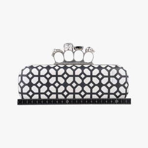 Pre-owned Alexander McQueen Four Ring White × Black Leather clutchbag | stylenewstar