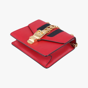 Pre-owned Gucci Sylvie Red×navy Leather 431666 shoulderbag | stylenewstar