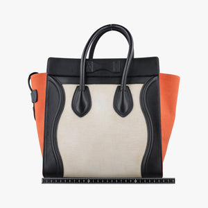 Pre-owned Celine Luggage Micro shopper Black × Ivory × Orange Canvas × Leather handbag | stylenewstar