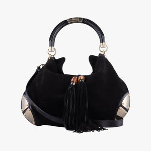 Pre-owned Gucci Bamboo Babouska Indy Hobo Black Suede 177088 shoulderbag | stylenewstar