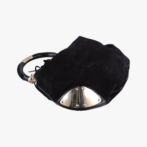 Pre-owned Gucci Bamboo Babouska Indy Hobo Black Suede 177088 shoulderbag | stylenewstar