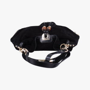 Pre-owned Gucci Bamboo Babouska Indy Hobo Black Suede 177088 shoulderbag | stylenewstar