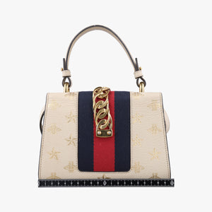 Pre-owned Gucci Sylvie White×black×red Leather 470270 shoulderbag | stylenewstar