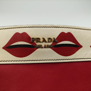Secondhand Prada lip print Esplanade Red×white Leather 1BH043 shoulderbag | stylenewstar
