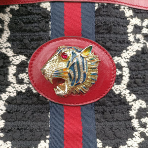 Vintage Gucci Rajah Black × Red × Multi Tweed × Leather 537219 shoulderbag | stylenewstar