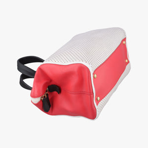 Pre-owned Fendi Chameleon Coral Red×Light Gray×Black Leather 8BL114 handbag | stylenewstar