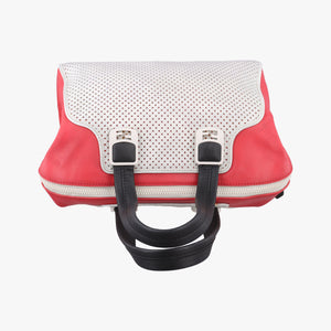 Pre-owned Fendi Chameleon Coral Red×Light Gray×Black Leather 8BL114 handbag | stylenewstar