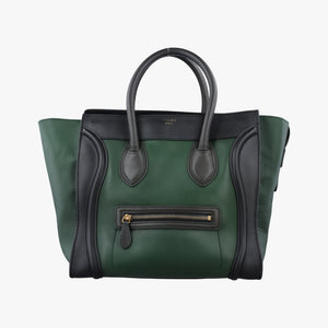 Pre-owned Celine Luggage Mini Shopper Green×black Leather handbag | stylenewstar