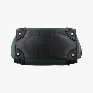 Pre-owned Celine Luggage Mini Shopper Green×black Leather handbag | stylenewstar