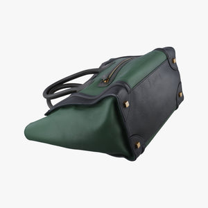 Pre-owned Celine Luggage Mini Shopper Green×black Leather handbag | stylenewstar