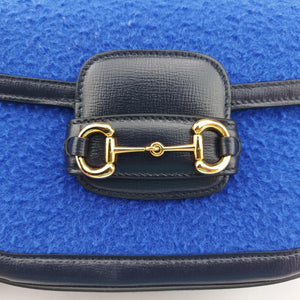 Pre-owned Gucci Horsebit 1955 Blue× Navy Tweed×Leather 658574 shoulderbag | stylenewstar