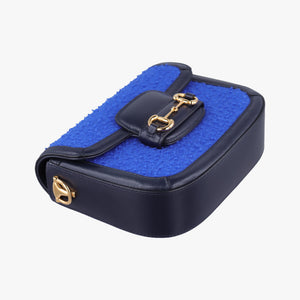 Pre-owned Gucci Horsebit 1955 Blue× Navy Tweed×Leather 658574 shoulderbag | stylenewstar
