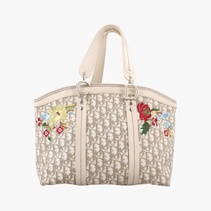 Pre-owned Christian Dior Trotter Flower Line White x Beige x Multicolor Canvas × Leather handbag | stylenewstar
