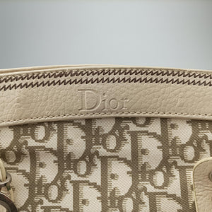Pre-owned Christian Dior Trotter Flower Line White x Beige x Multicolor Canvas × Leather handbag | stylenewstar