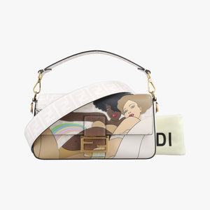 Pre-owned Fendi BAGUETTE White × Multicolor Coated Canvas × Leather 8BR600 shoulderbag | stylenewstar