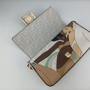 Pre-owned Fendi BAGUETTE White × Multicolor Coated Canvas × Leather 8BR600 shoulderbag | stylenewstar
